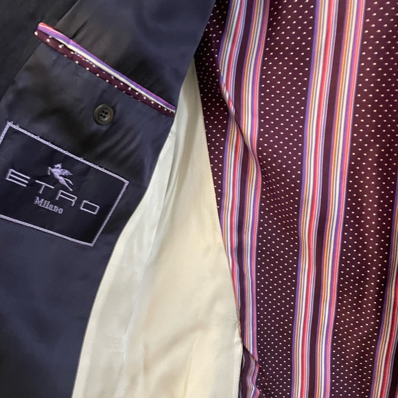 Men’s Navy ETRO Linen Blazer - Picture 3 of 4
